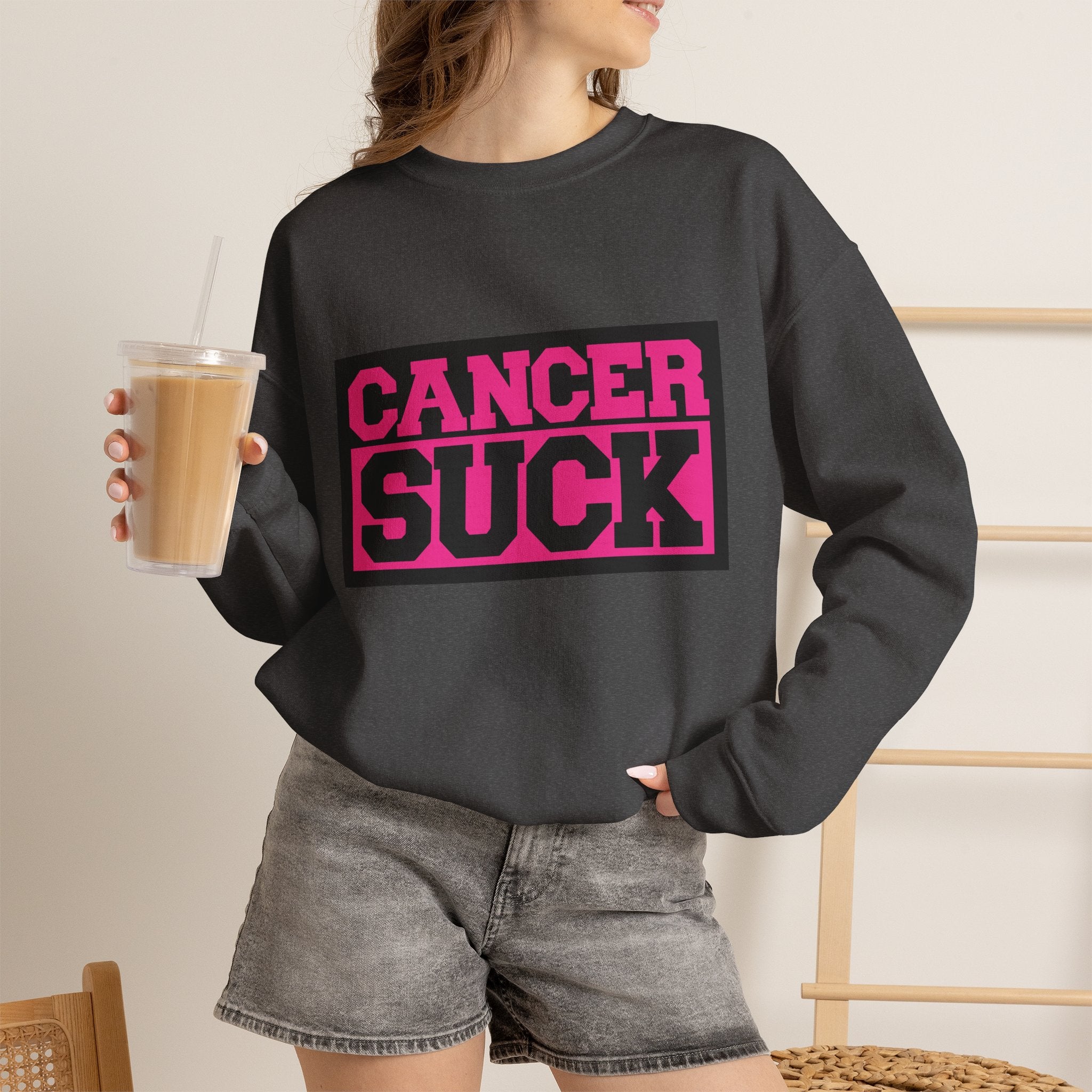 Crewneck Sweatshirt — "Cancer Suck" Bold Pink Awareness Pullover