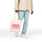 Cancer Suck Tote Bag – Pink Awareness Cotton Canvas Grocery & Everyday Shopper