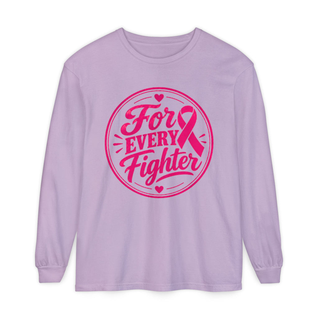 Breast Cancer Awareness Long Sleeve Tee - "For Every Fighter" Pink Ribbon