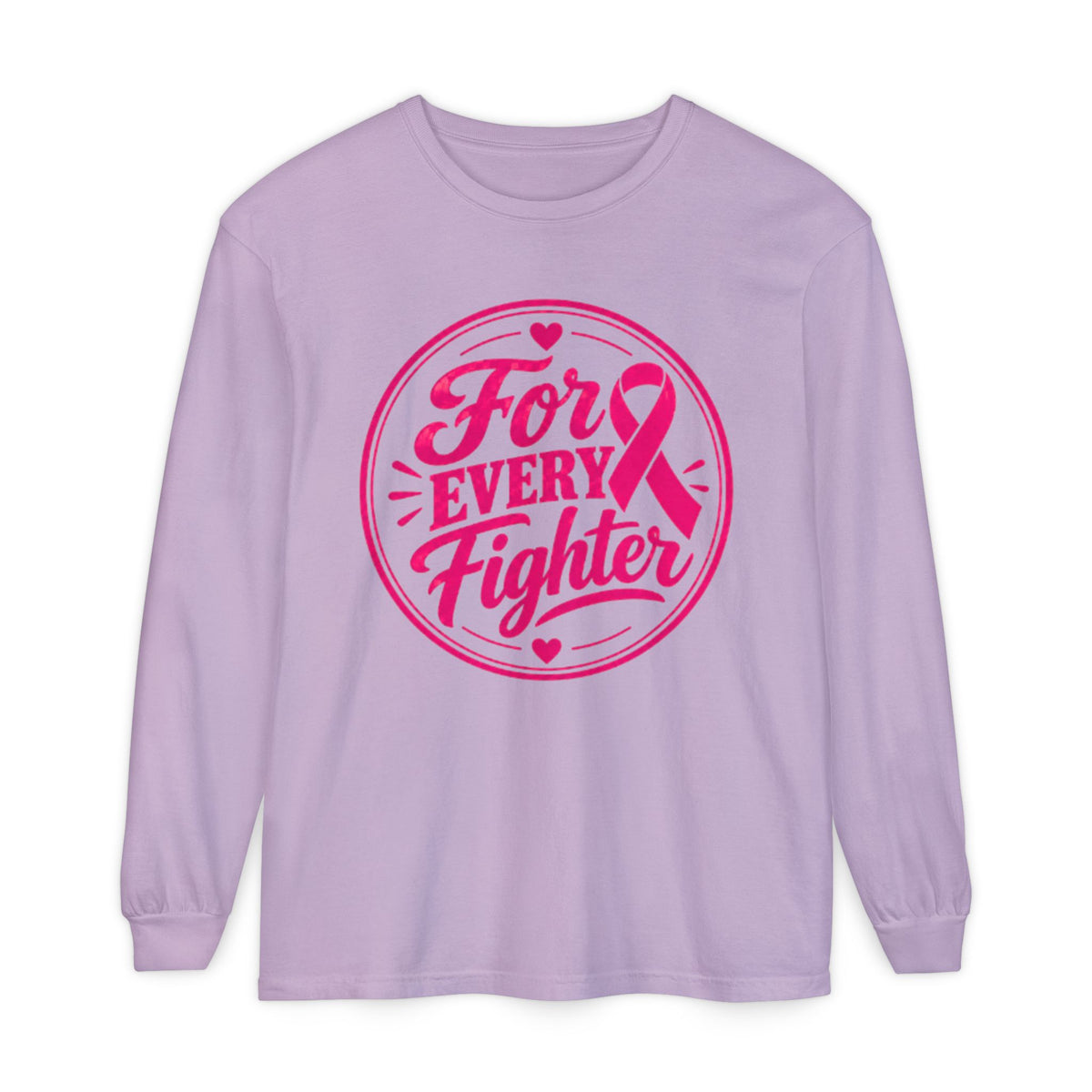 Breast Cancer Awareness Long Sleeve Tee - "For Every Fighter" Pink Ribbon