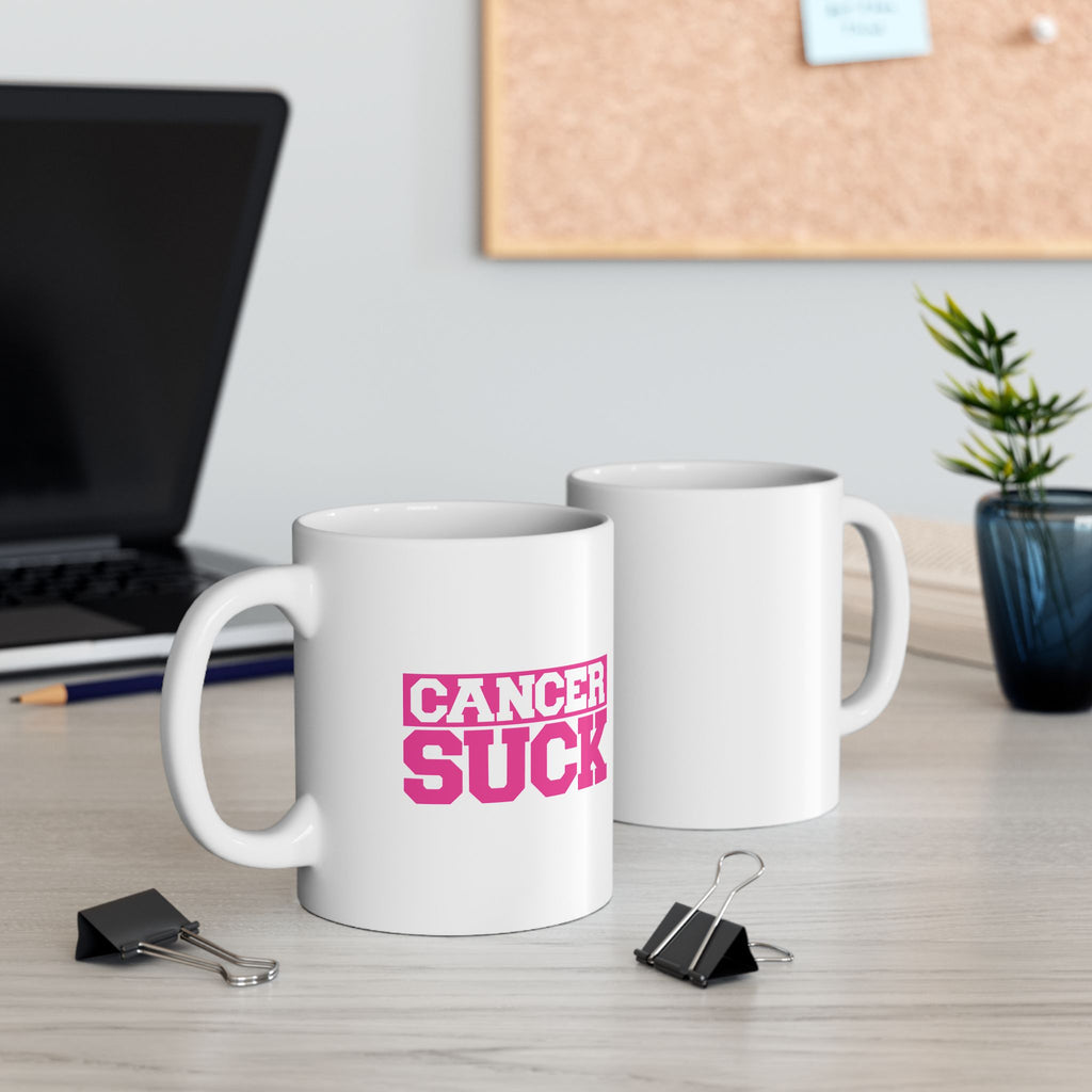 Ceramic Mug — 'Cancer Sucks' Pink Awareness Coffee Cup