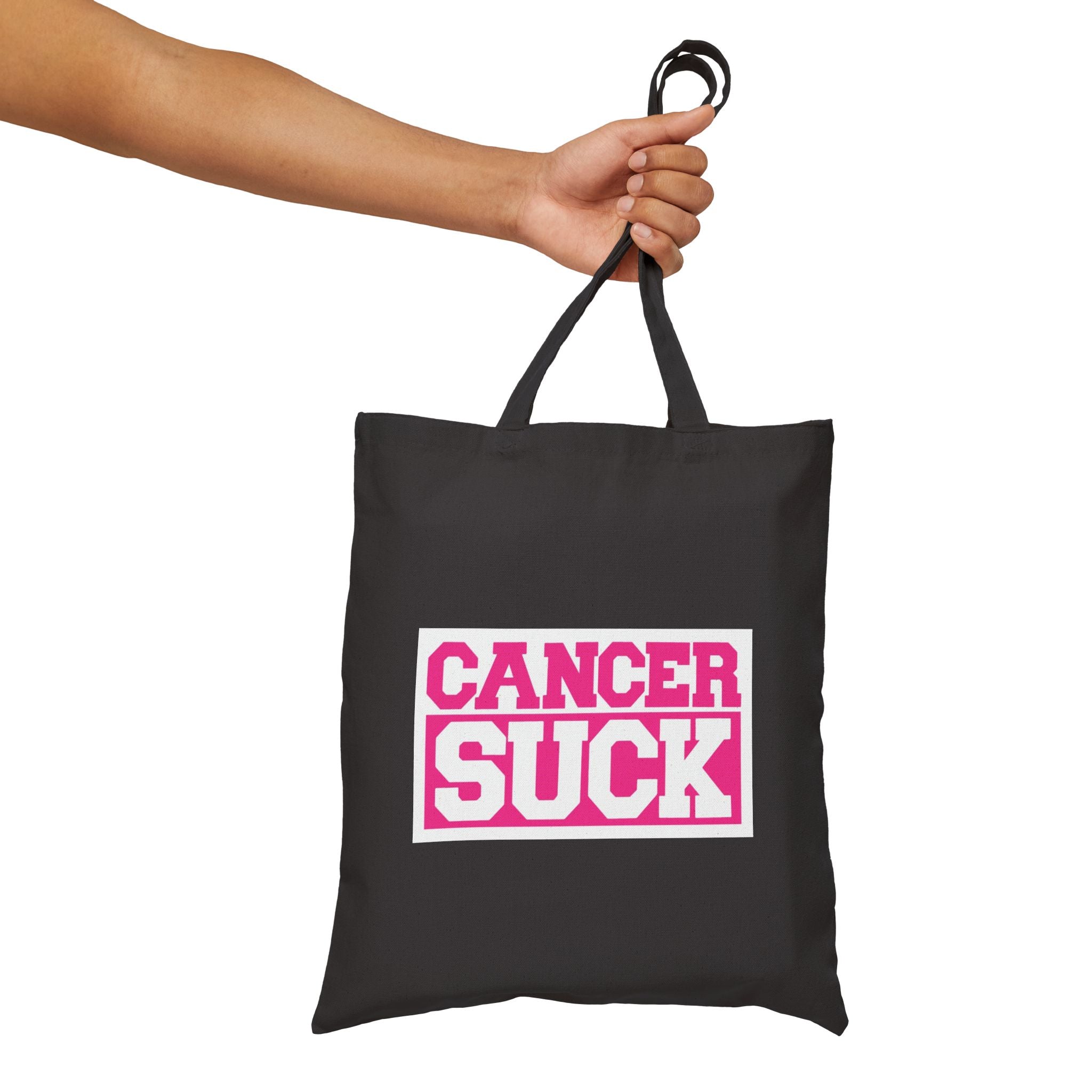 Cancer Suck Tote Bag – Pink Awareness Cotton Canvas Grocery & Everyday Shopper