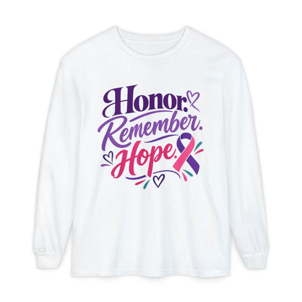 Honor Remember Hope Long Sleeve T-Shirt — Cancer Awareness Ribbon Tee