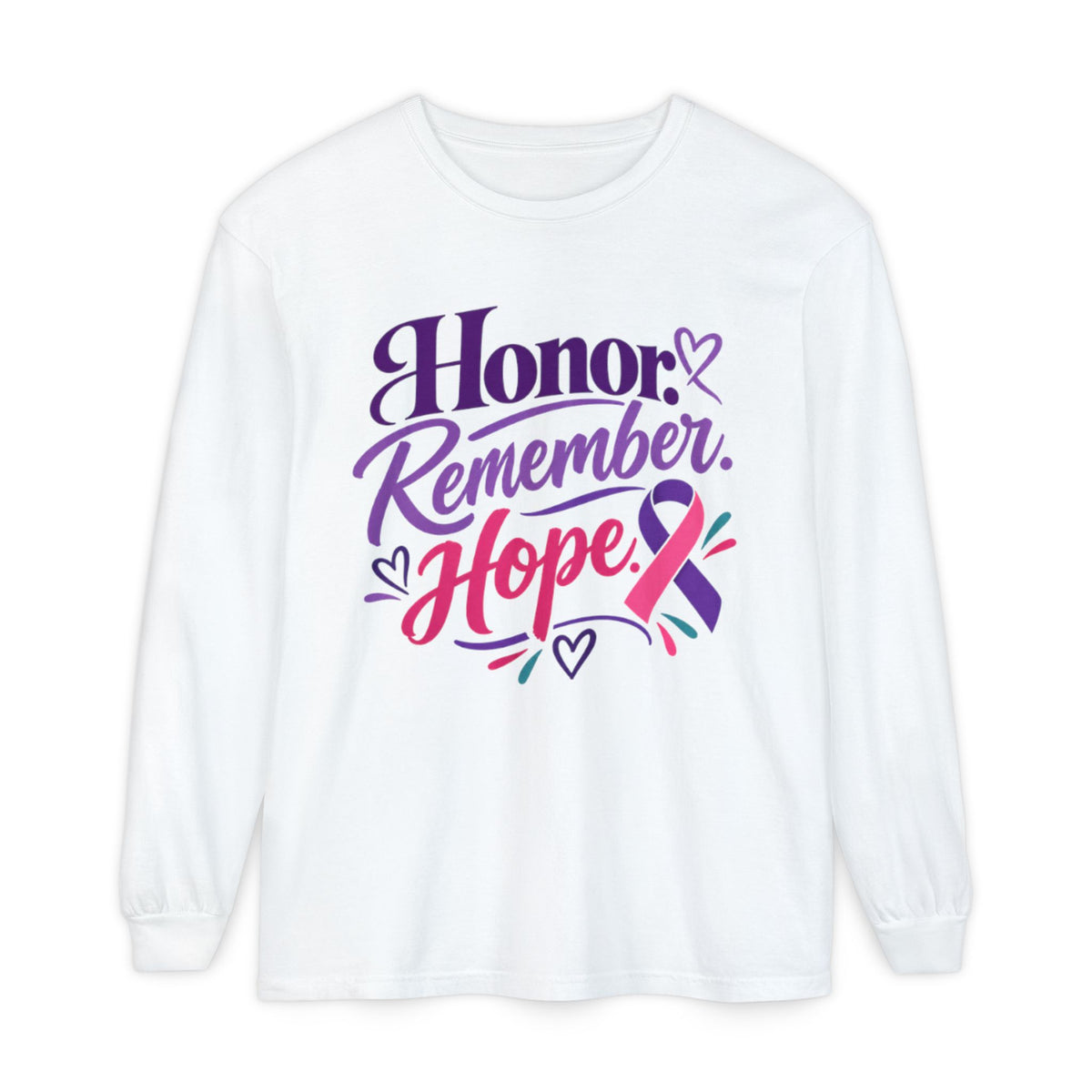 Honor Remember Hope Long Sleeve T-Shirt — Cancer Awareness Ribbon Tee