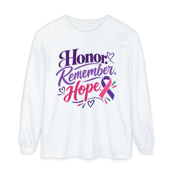 Honor Remember Hope Long Sleeve T-Shirt — Cancer Awareness Ribbon Tee