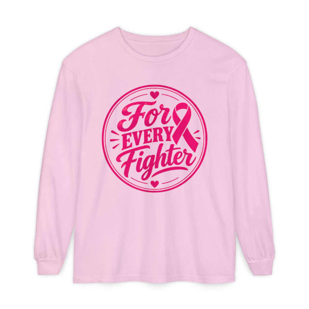 Breast Cancer Awareness Long Sleeve Tee - "For Every Fighter" Pink Ribbon
