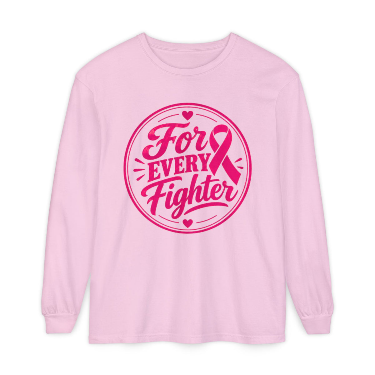 Breast Cancer Awareness Long Sleeve Tee - "For Every Fighter" Pink Ribbon