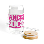 Sipper Glass – “Cancer Sucks” 16oz Pink Awareness Tumbler