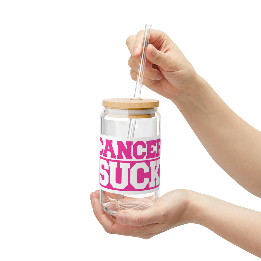 Sipper Glass – “Cancer Sucks” 16oz Pink Awareness Tumbler