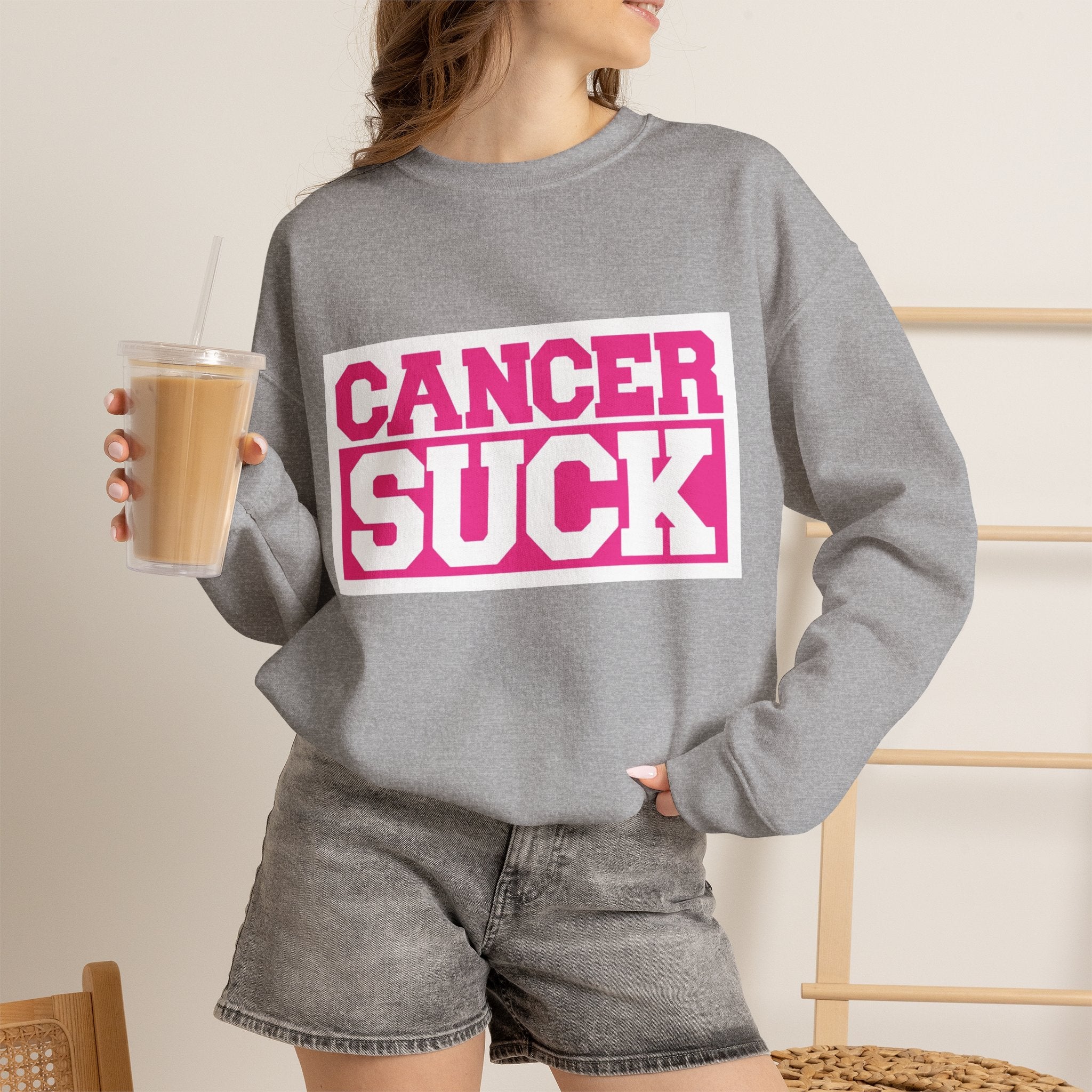 Cancer Suck Crewneck Sweatshirt — Pink Awareness Pullover for Survivors & Supporters