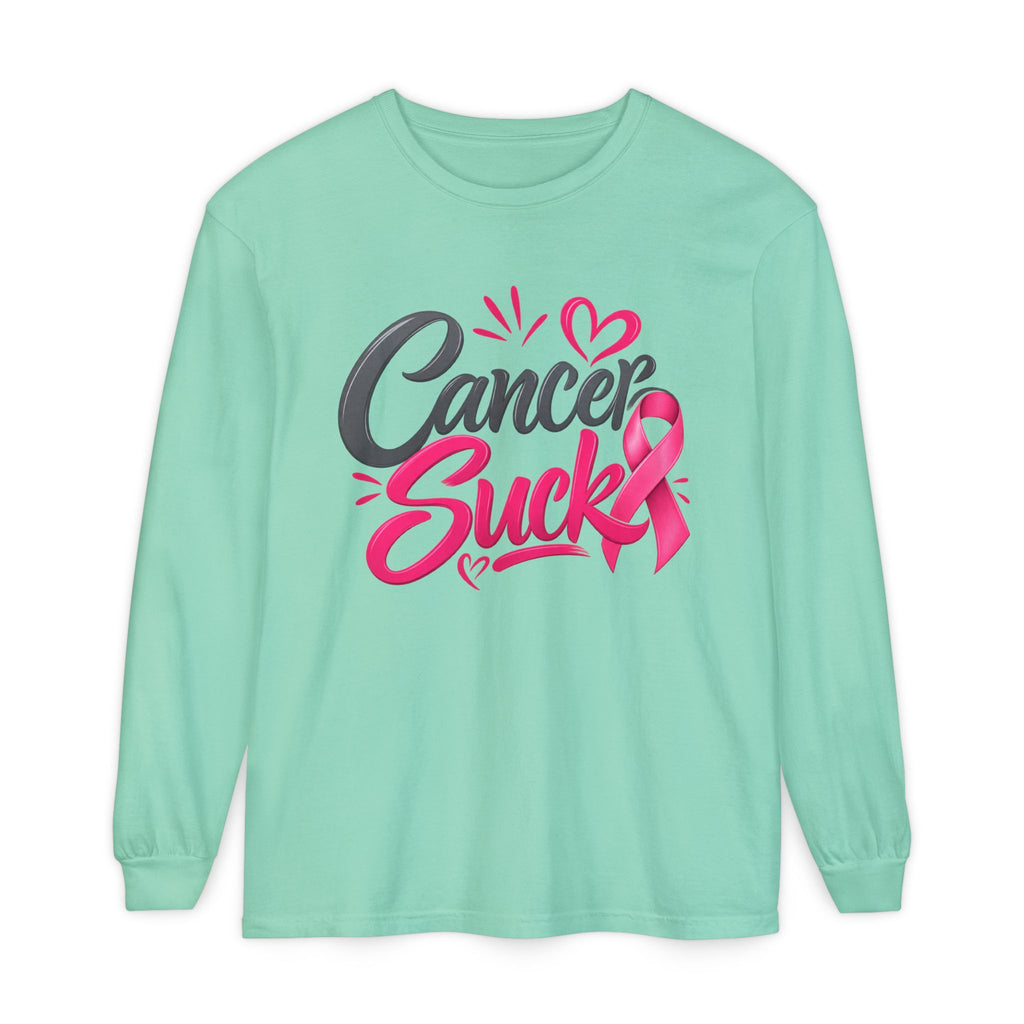 Cancer Sucks Long Sleeve Shirt — Breast Cancer Awareness Ribbon Tee
