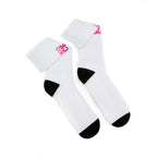 Cancer Sucks Crew Socks — Sublimated Awareness Socks (Pink Ribbon Text)