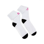 Cancer Suck Crew Socks - Sublimated White Athletic Socks with Pink 'Cancer Suck' Logo