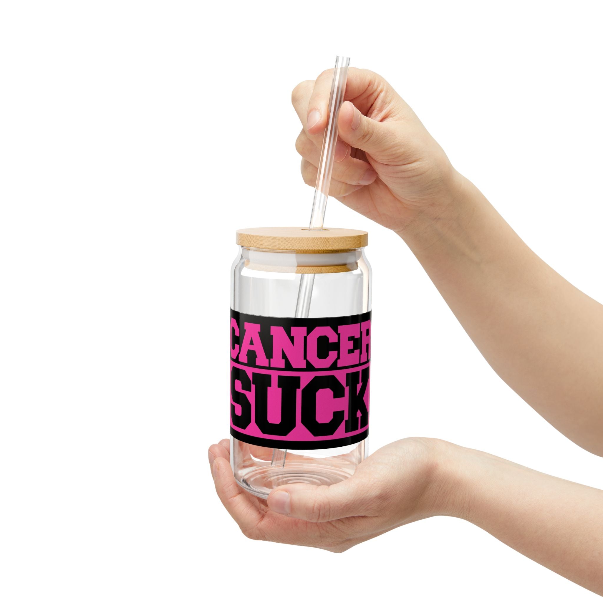 Cancer Sucks 16oz Sipper Glass - Reusable Straw Tumbler for Cancer Awareness & Support