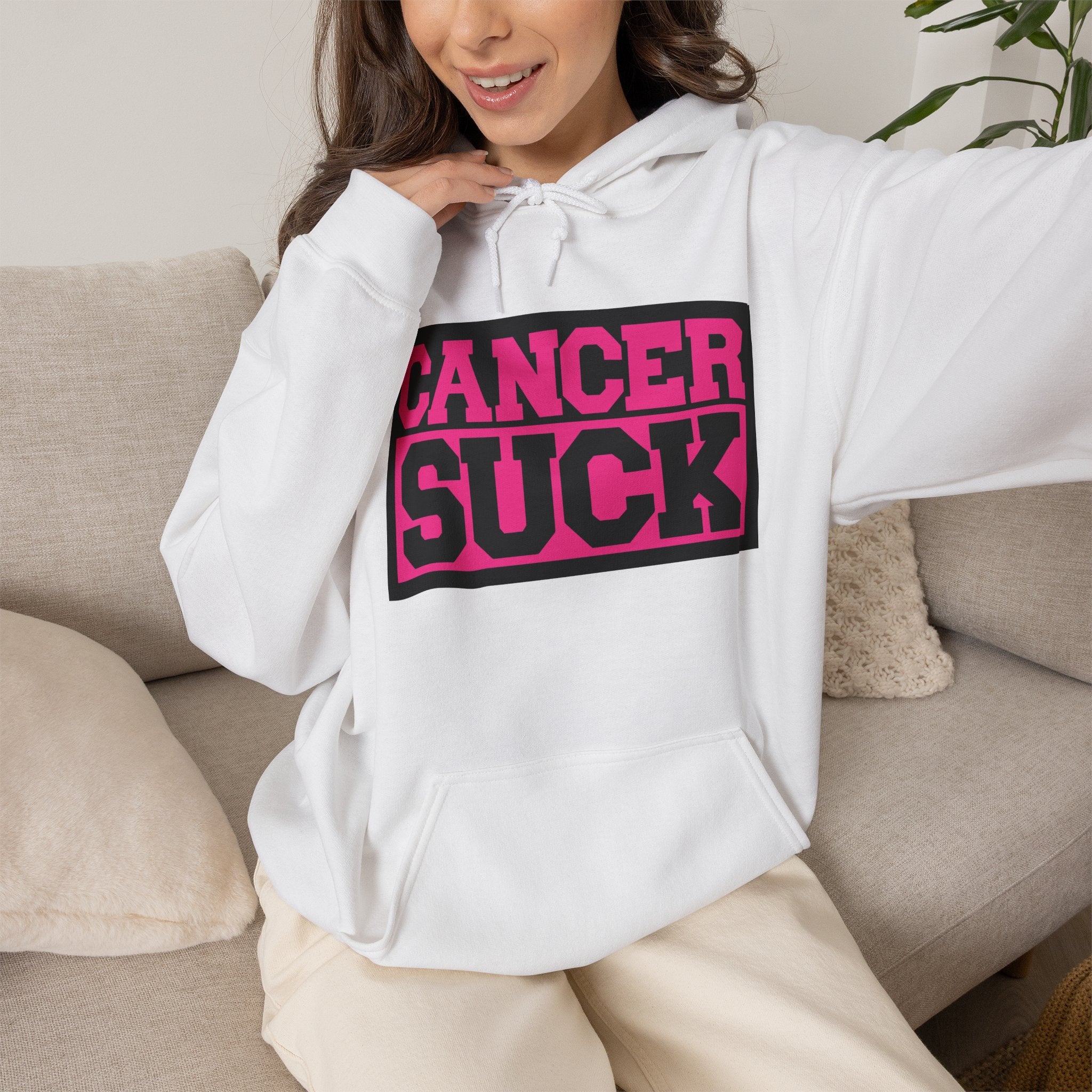 Cancer Suck Hoodie — Pink Awareness Statement Pullover