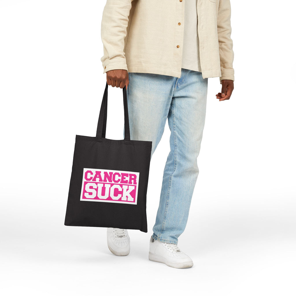 Cancer Suck Tote Bag – Pink Awareness Cotton Canvas Grocery & Everyday Shopper