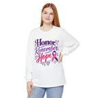 Honor Remember Hope Long Sleeve T-Shirt — Cancer Awareness Ribbon Tee