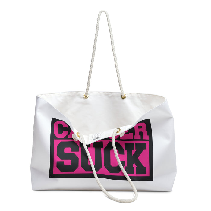 Cancer Suck Weekender Bag — Pink Bold Statement Travel Tote for Survivors & Supporters