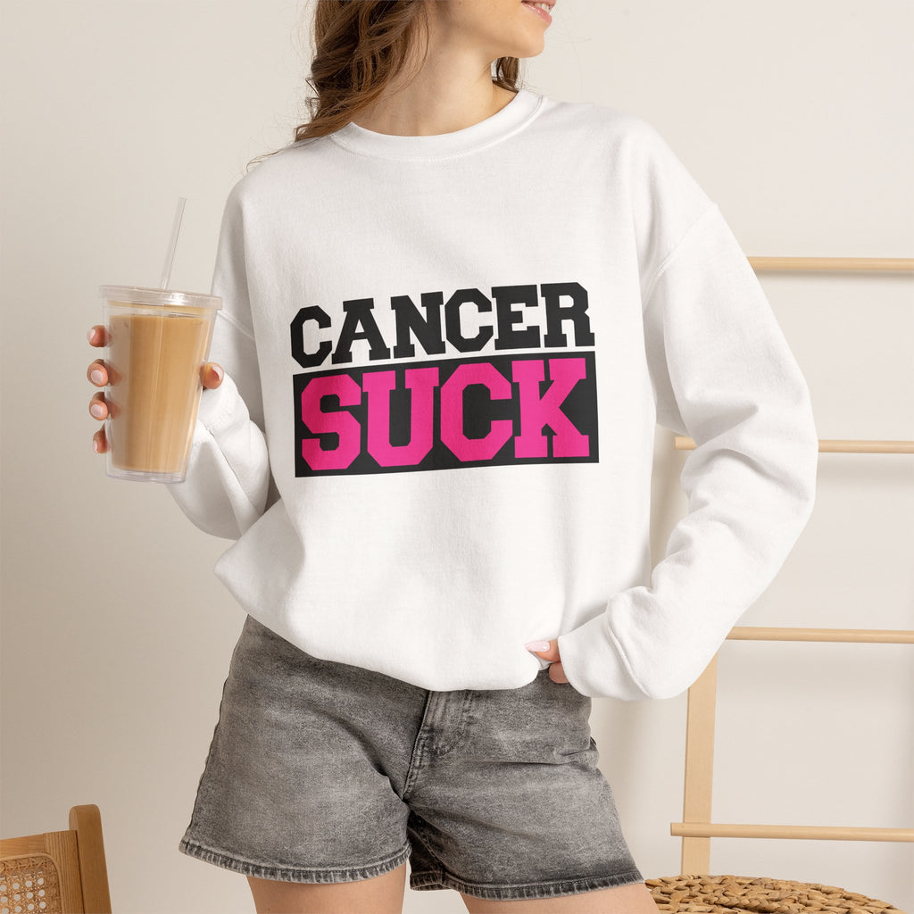 Crewneck Sweatshirt — "Cancer Suck" Bold Pink Awareness Pullover