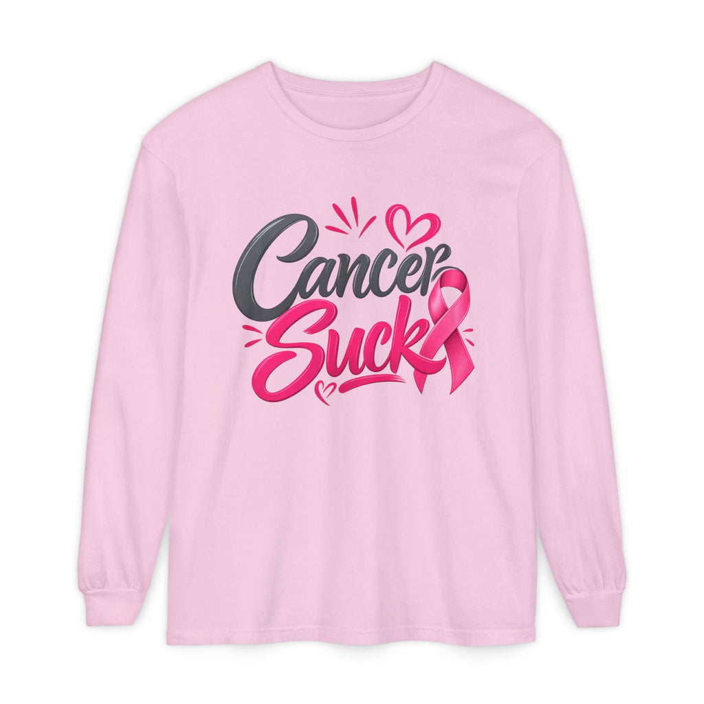 Cancer Sucks Long Sleeve Shirt — Breast Cancer Awareness Ribbon Tee