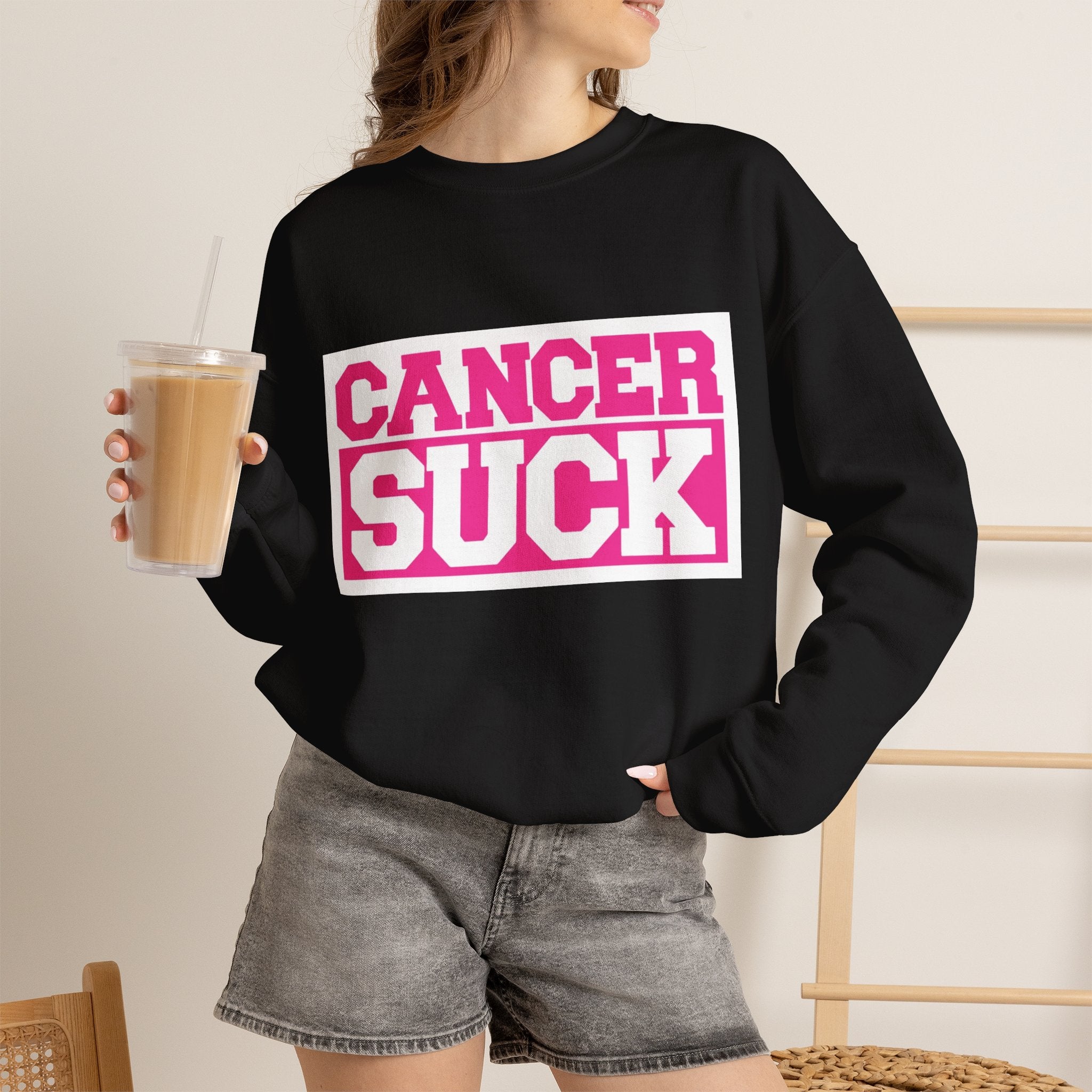 Cancer Suck Crewneck Sweatshirt — Pink Awareness Pullover for Survivors & Supporters