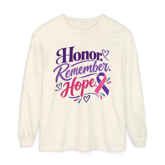 Honor Remember Hope Long Sleeve T-Shirt — Cancer Awareness Ribbon Tee