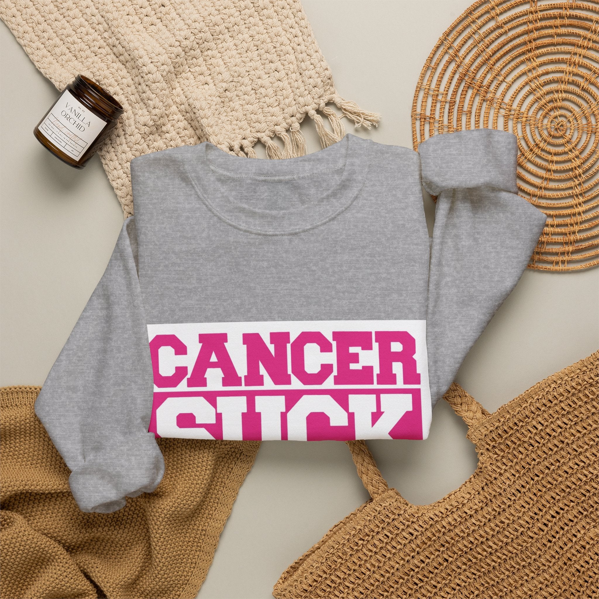 Cancer Suck Crewneck Sweatshirt — Pink Awareness Pullover for Survivors & Supporters