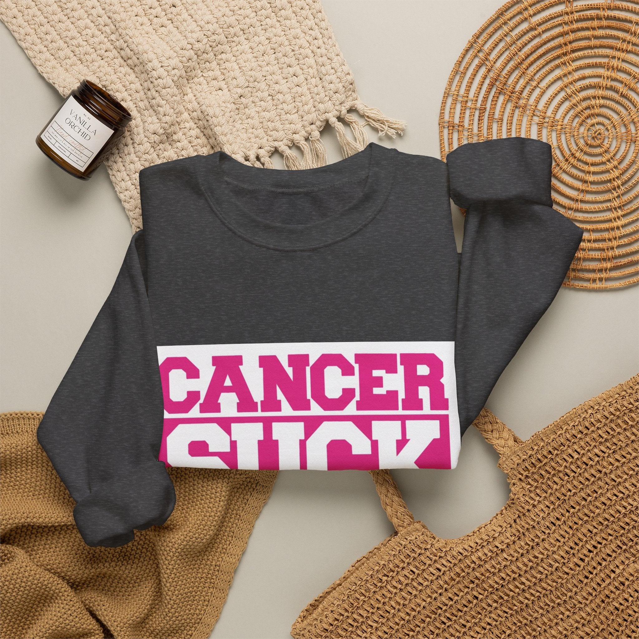 Cancer Suck Crewneck Sweatshirt — Pink Awareness Pullover for Survivors & Supporters