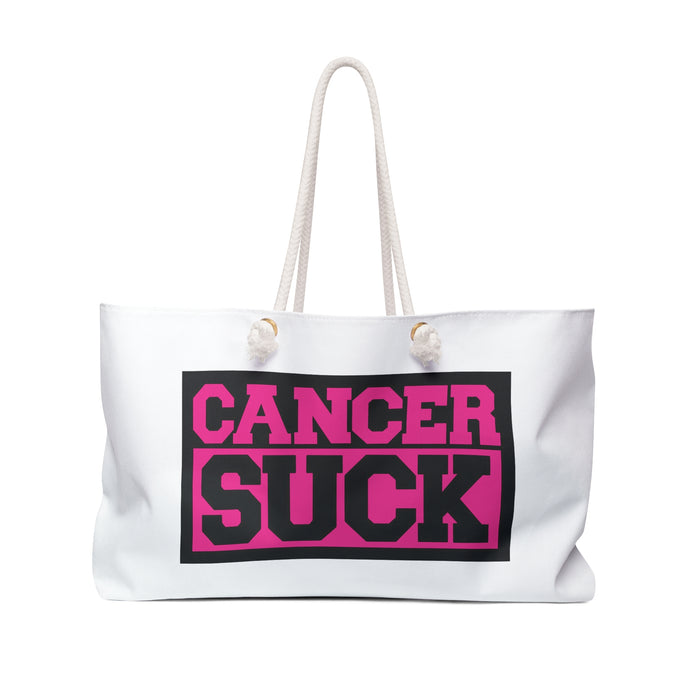 Cancer Suck Weekender Bag — Pink Bold Statement Travel Tote for Survivors & Supporters