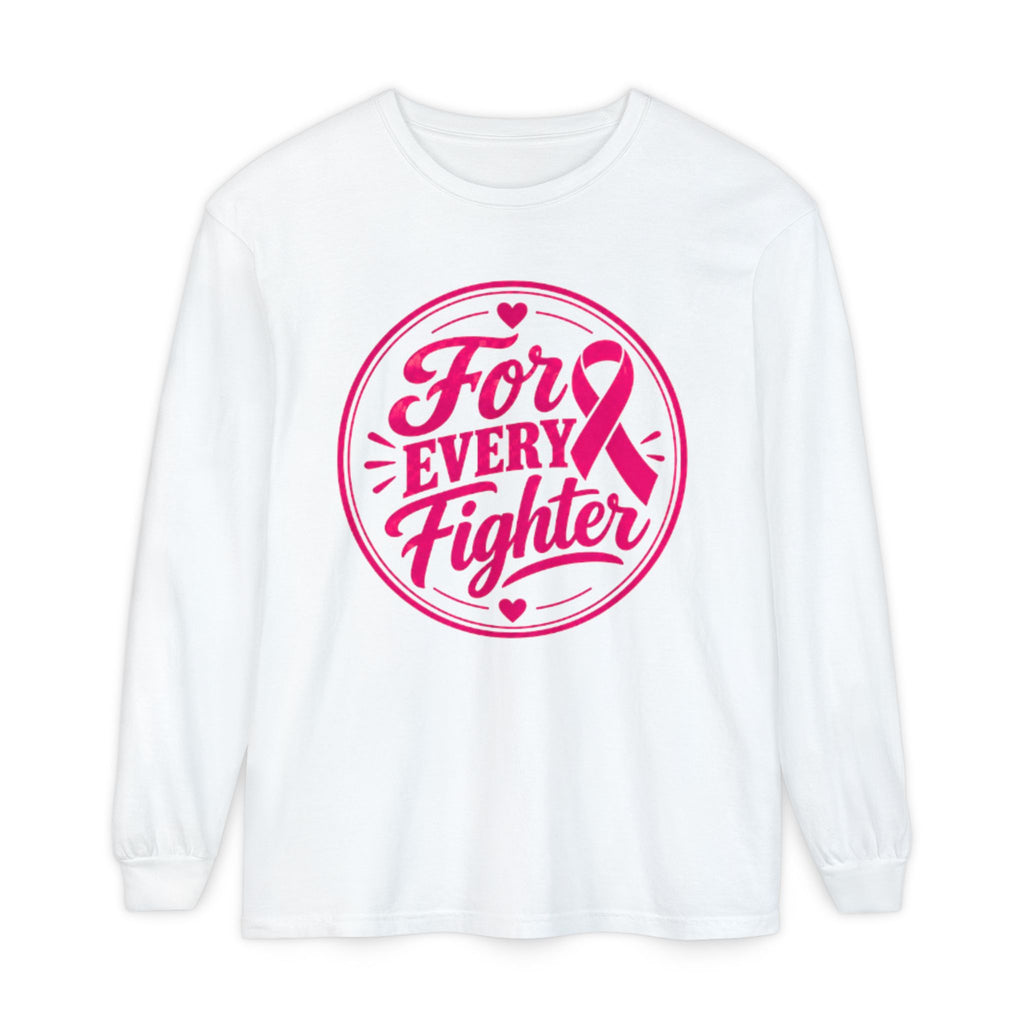 Breast Cancer Awareness Long Sleeve Tee - "For Every Fighter" Pink Ribbon