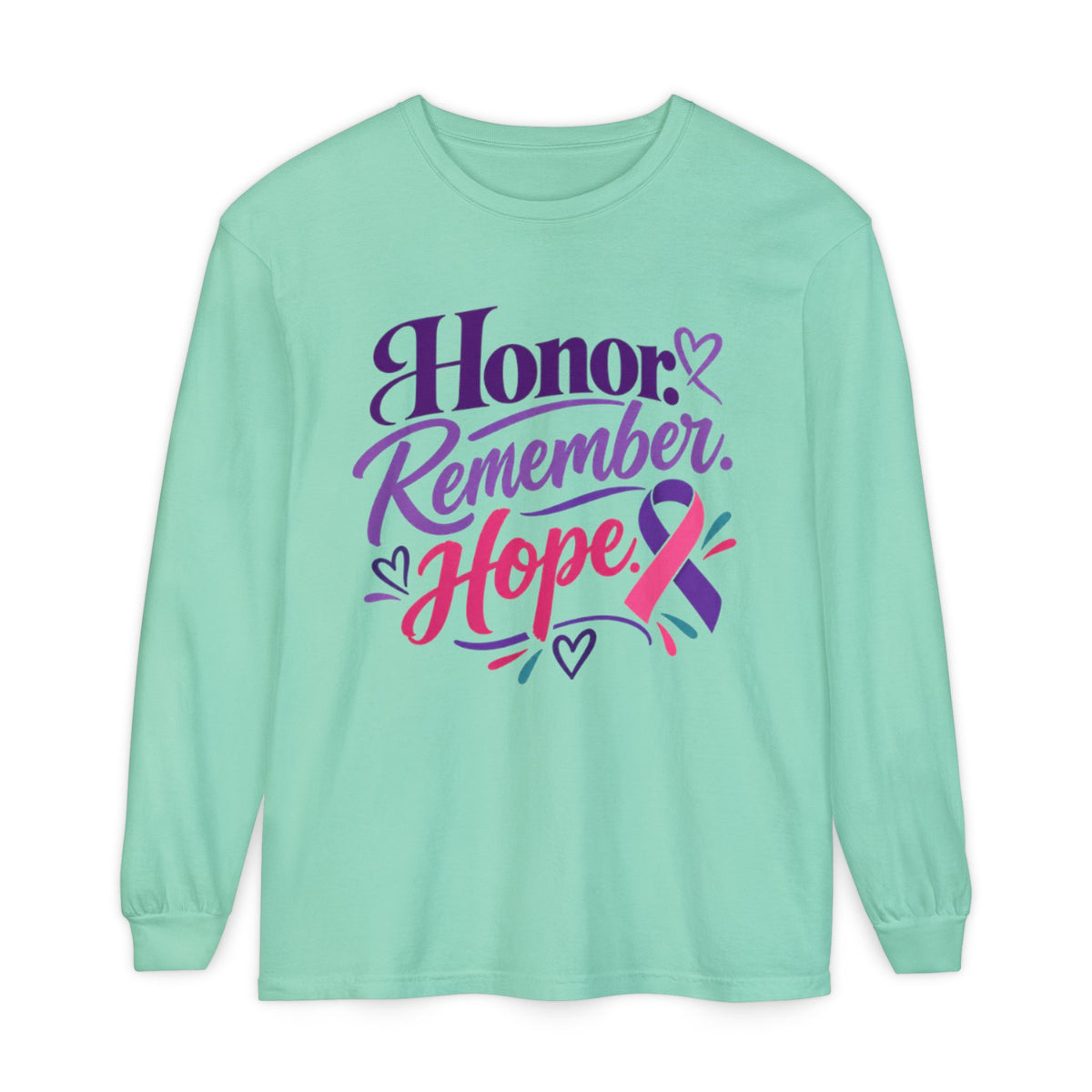 Honor Remember Hope Long Sleeve T-Shirt — Cancer Awareness Ribbon Tee