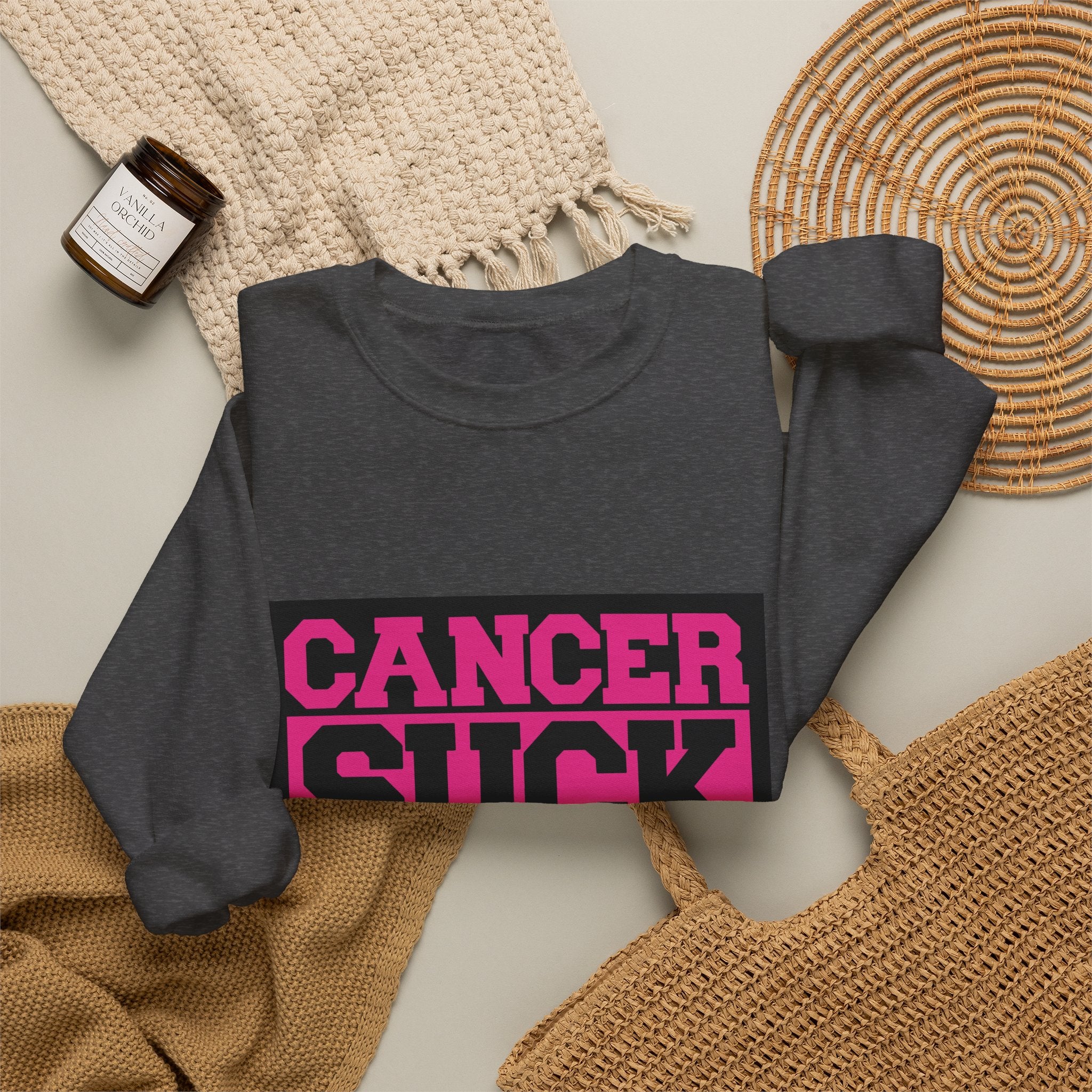 Crewneck Sweatshirt — "Cancer Suck" Bold Pink Awareness Pullover