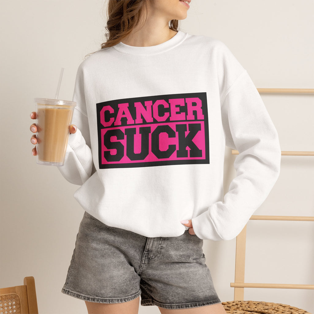 Crewneck Sweatshirt — "Cancer Suck" Bold Pink Awareness Pullover
