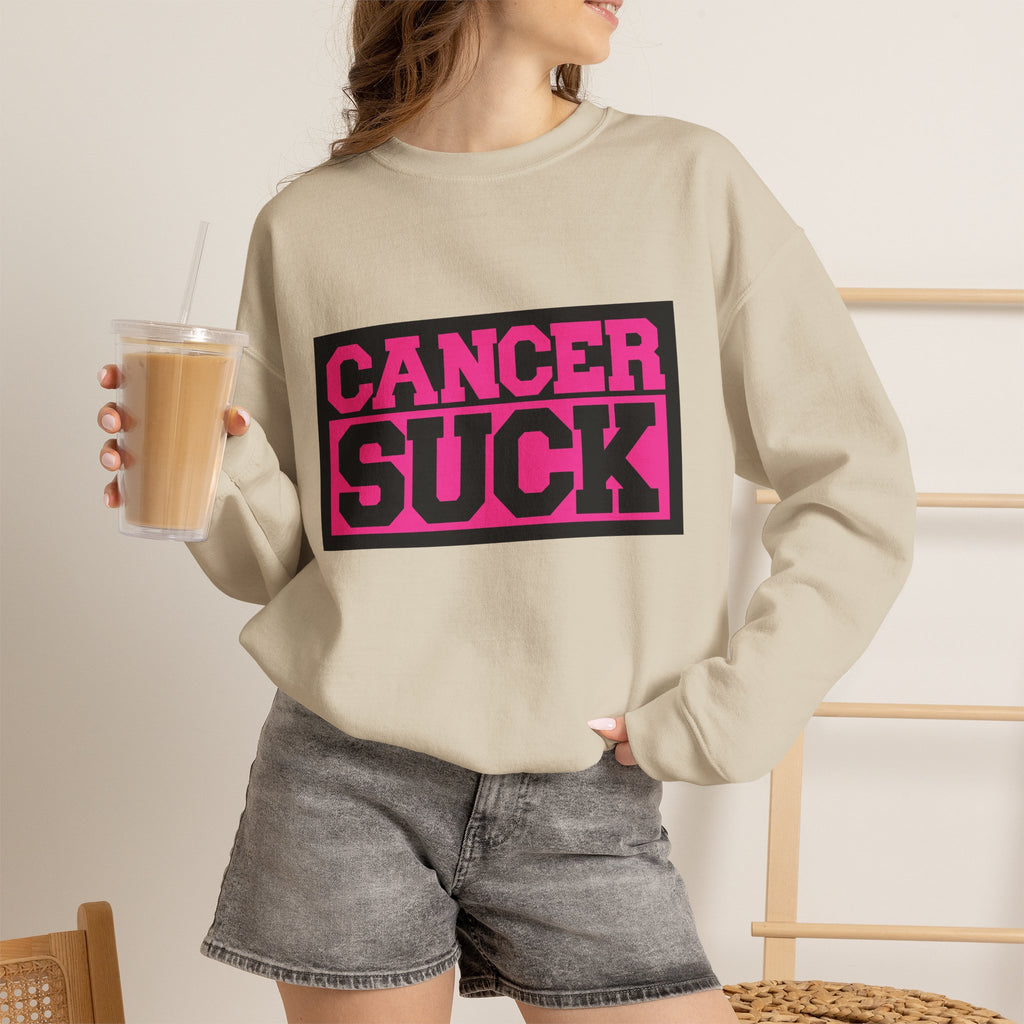 Crewneck Sweatshirt — "Cancer Suck" Bold Pink Awareness Pullover