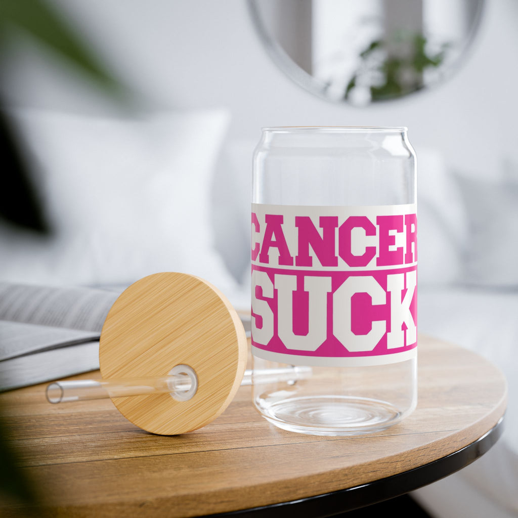 Sipper Glass – “Cancer Sucks” 16oz Pink Awareness Tumbler