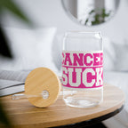 Sipper Glass – “Cancer Sucks” 16oz Pink Awareness Tumbler