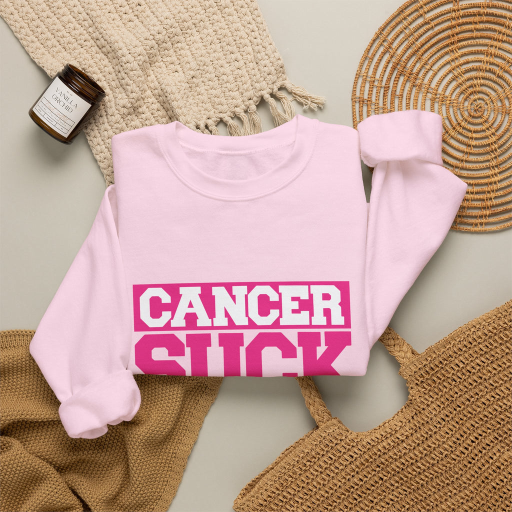 Crewneck Sweatshirt - "Cancer Suck" Bold Pink Awareness Pullover