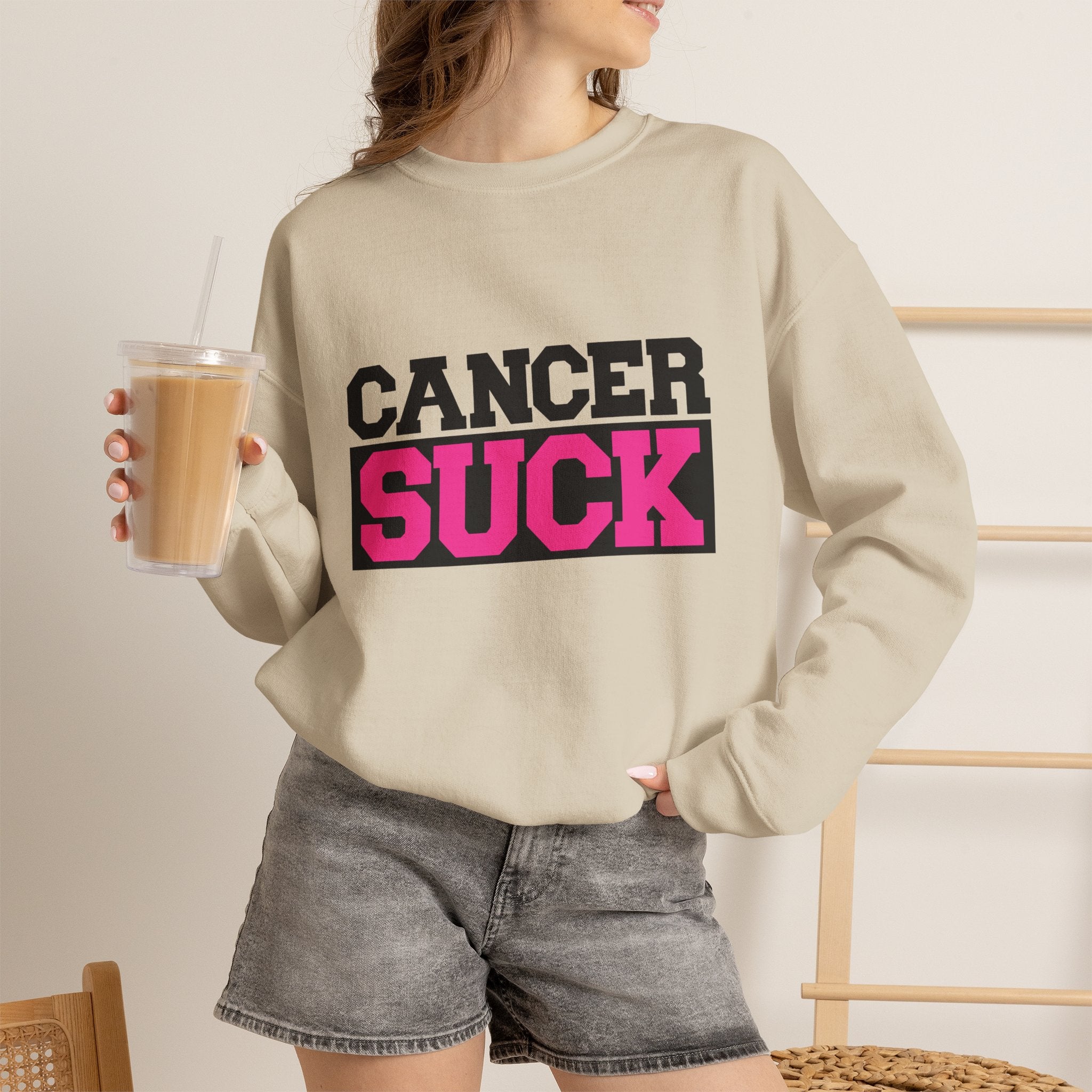 Crewneck Sweatshirt — "Cancer Suck" Bold Pink Awareness Pullover