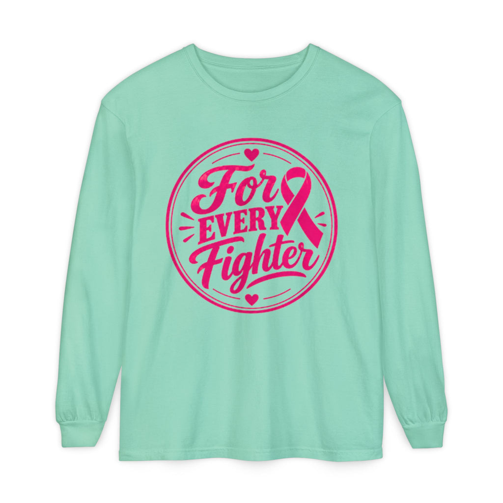 Breast Cancer Awareness Long Sleeve Tee - "For Every Fighter" Pink Ribbon