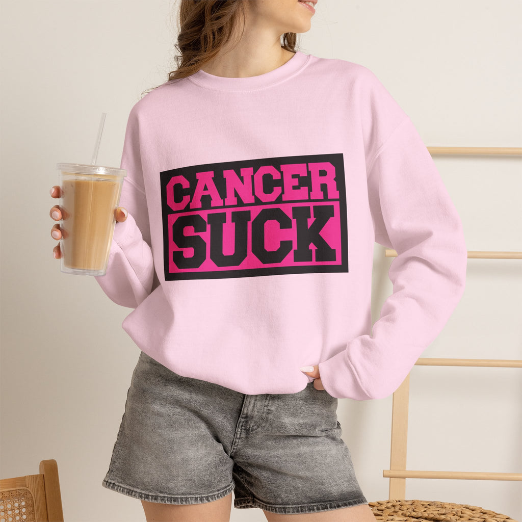 Crewneck Sweatshirt — "Cancer Suck" Bold Pink Awareness Pullover